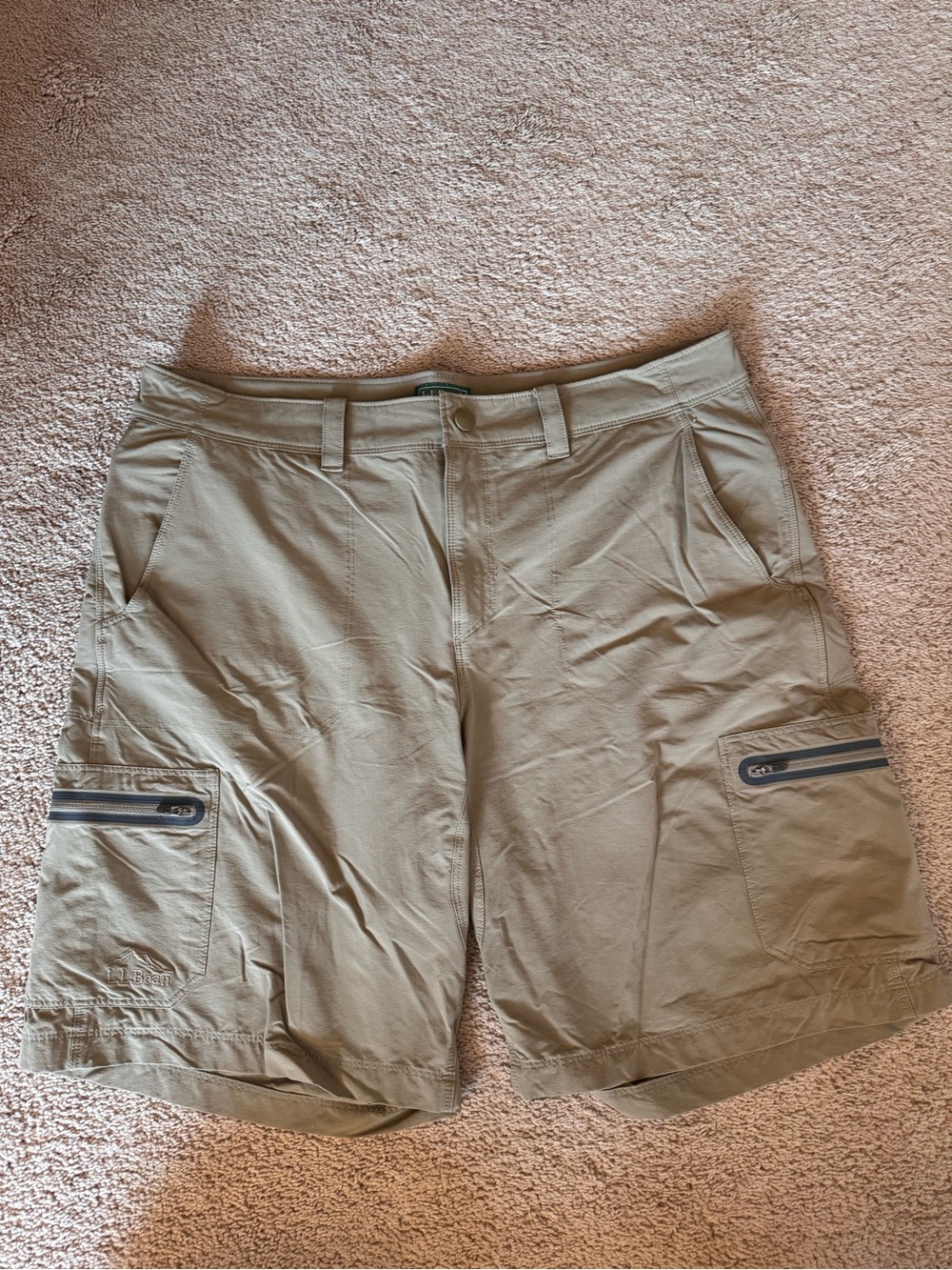 L.L. Bean Men's Tan Cargo Shorts with Zippered Utility Pockets